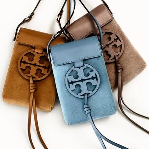 Tory Burch Miller Phone Case Crossbody Taupe Yonder Suede Leather